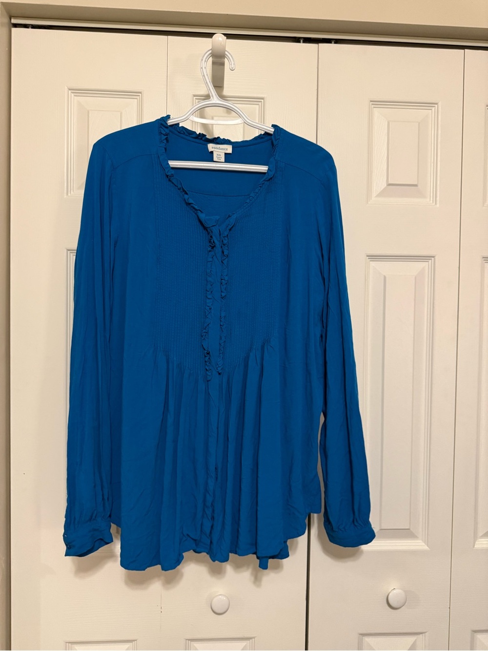 Sundance Blue Long-Sleeve Ruffle Peasant Blouse